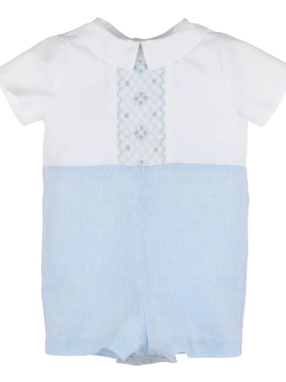 Luli & Me White and Light Blue Two-Tone Baby Romper